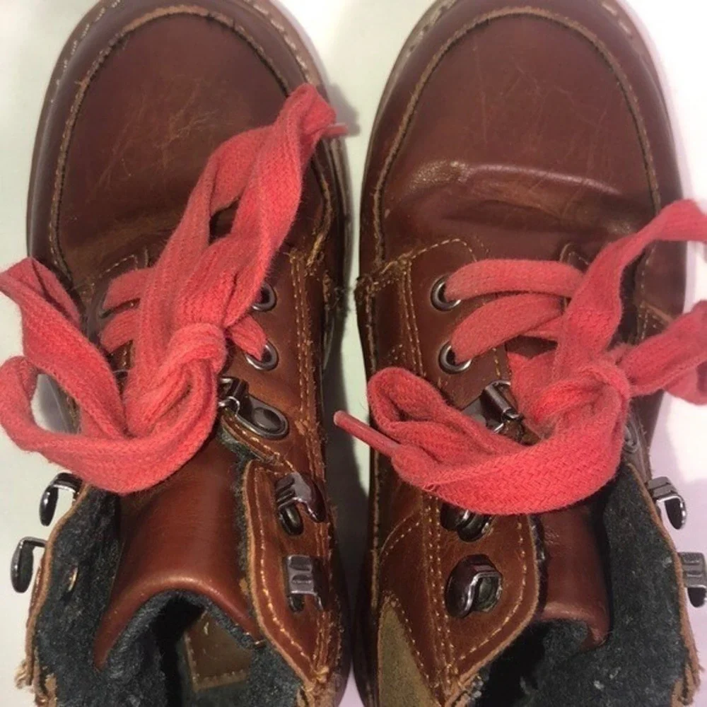 Brown Faux‎ Leather with Red Laces Boots Size 13